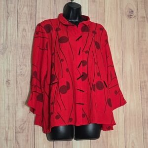 Ali Miles Red Patterned Button-Up 2 Pocket Blouse Size Large  Peitet